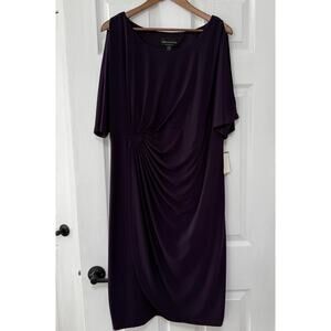 Connected Woman New Purple Eggplant Ruched Faux Wrap Dress Size 20W